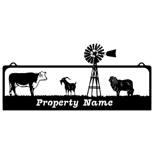 Cattle, Ram & Goat with Windmill Sign
