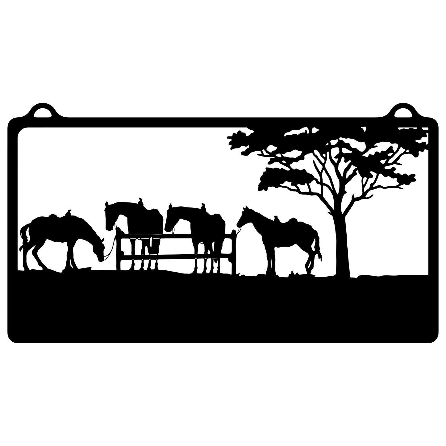 Horses Under Tree Farm Sign